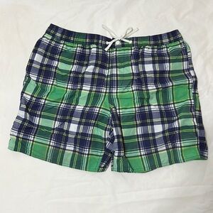 JOE Fresh Green and Blue Plaid Swim Trunks Large